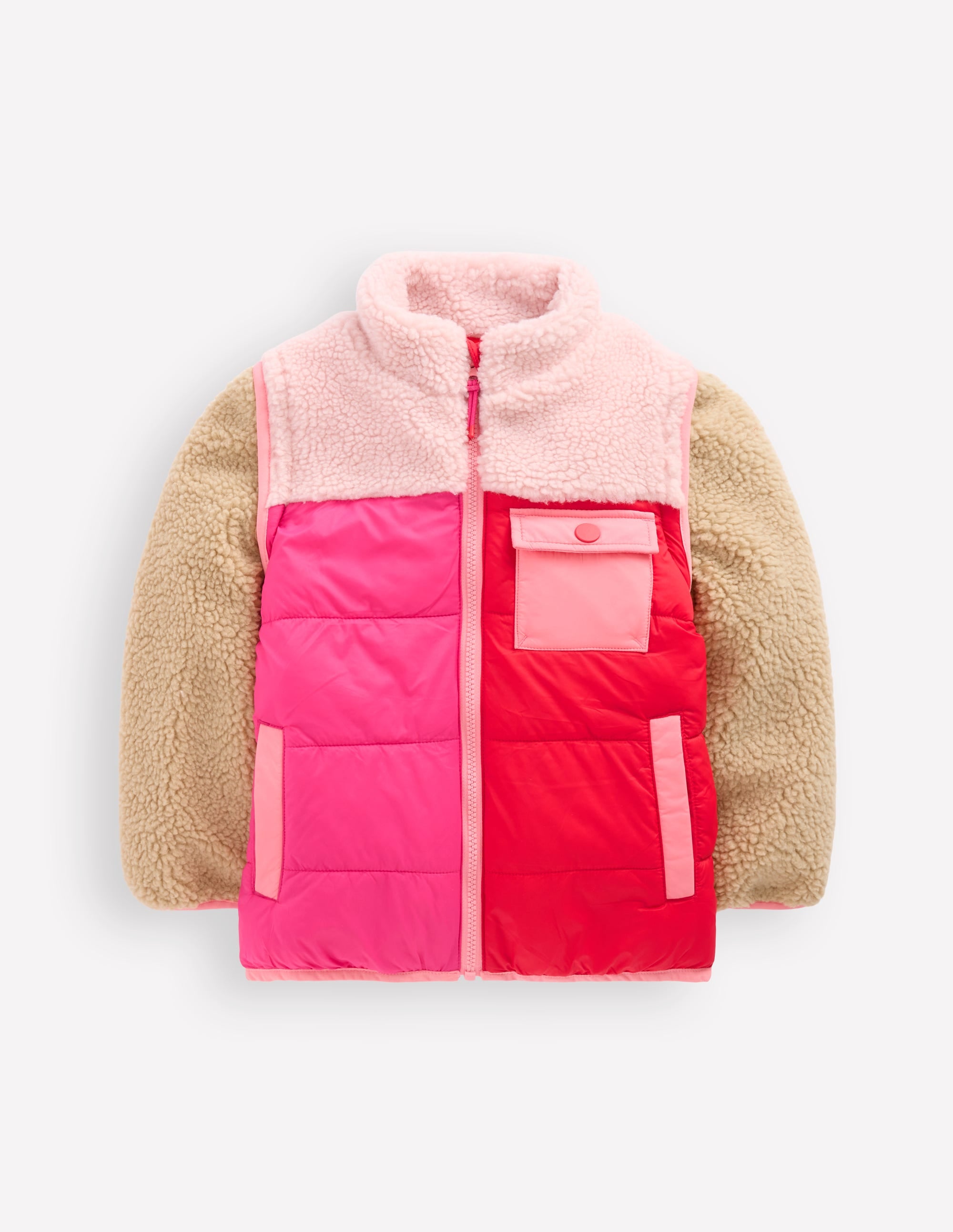 2-in-1 Borg Mix Jacket-Pink Borg Colourblock - Image 2