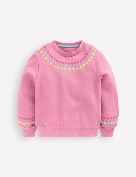 Embroidered Sweatshirt-Pink haze Embroidery