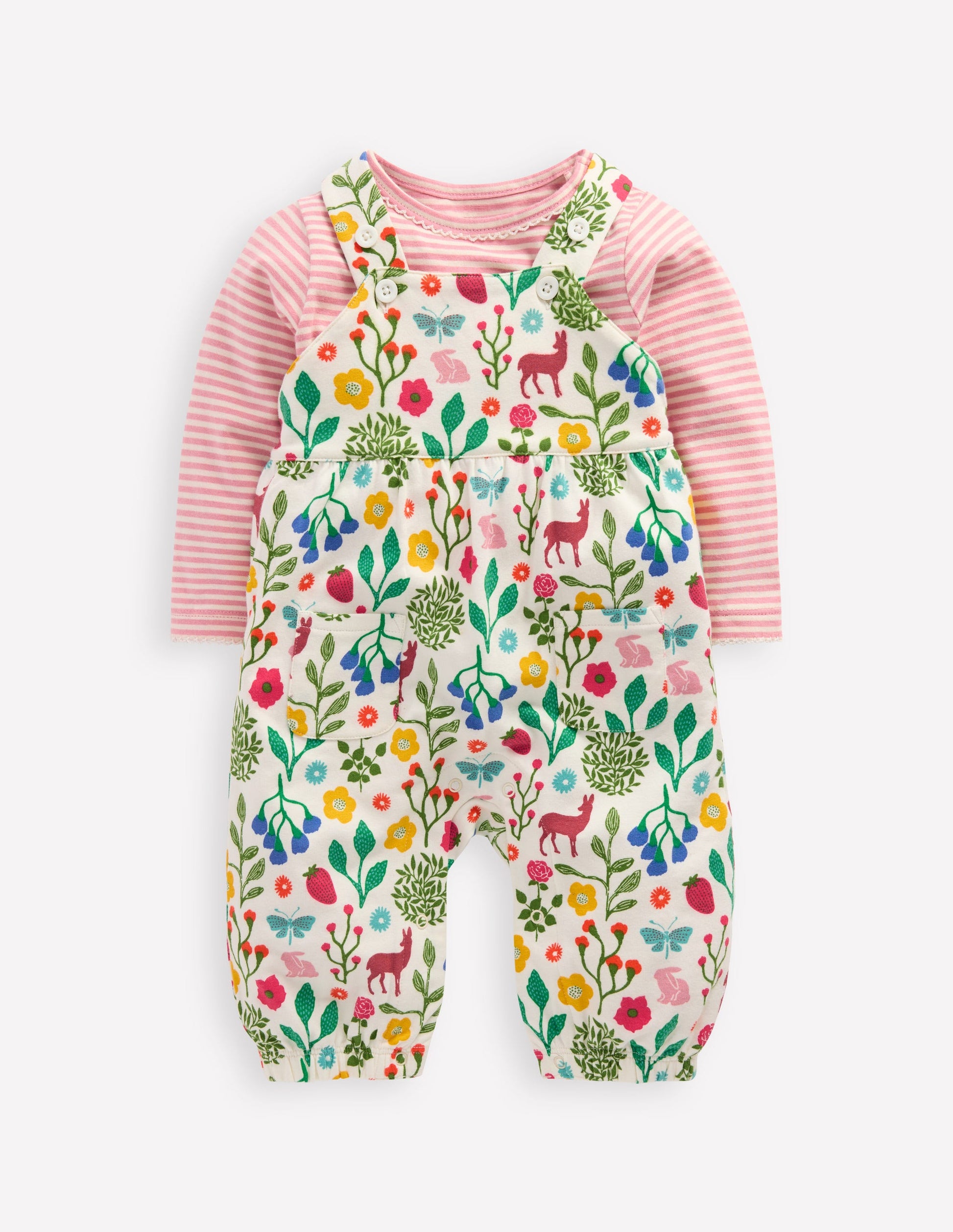 Jersey Dungaree Set-Ivory Woodland Walk-1