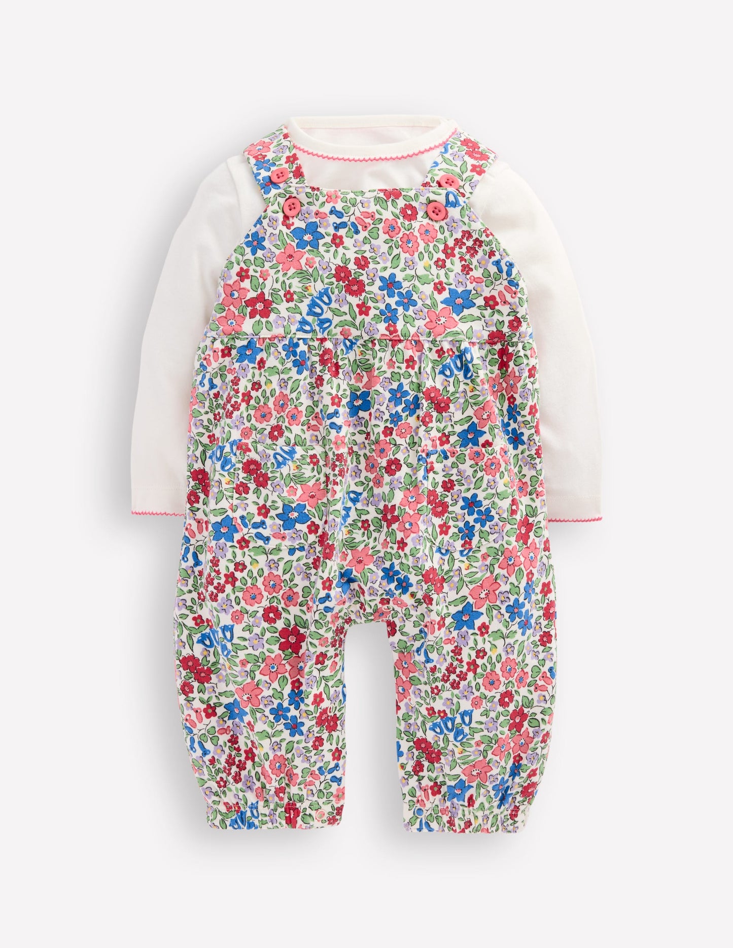 Jersey Dungaree Set-Rose Pink Flowerbed