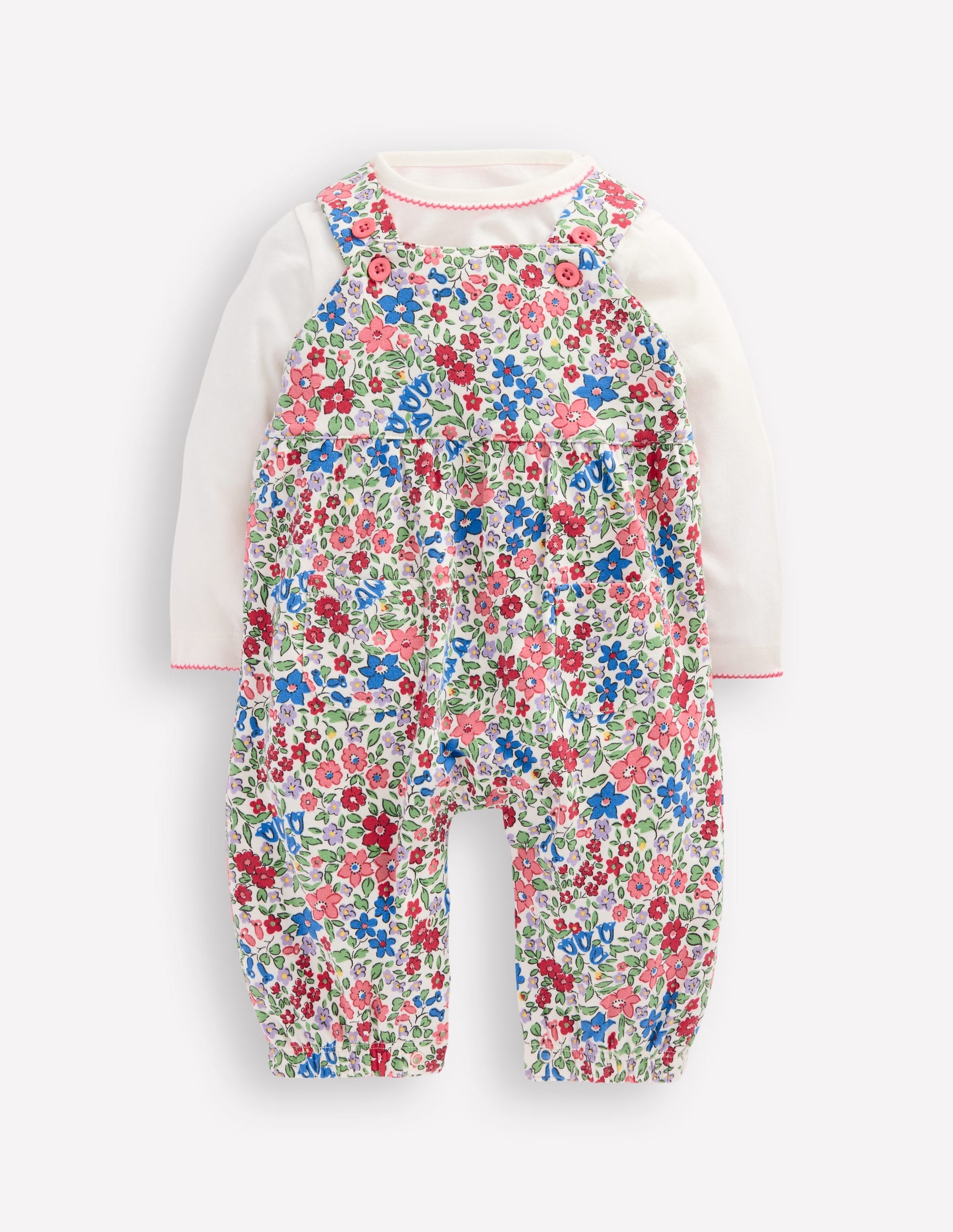 Jersey Dungaree Set-Rose Pink Flowerbed-1