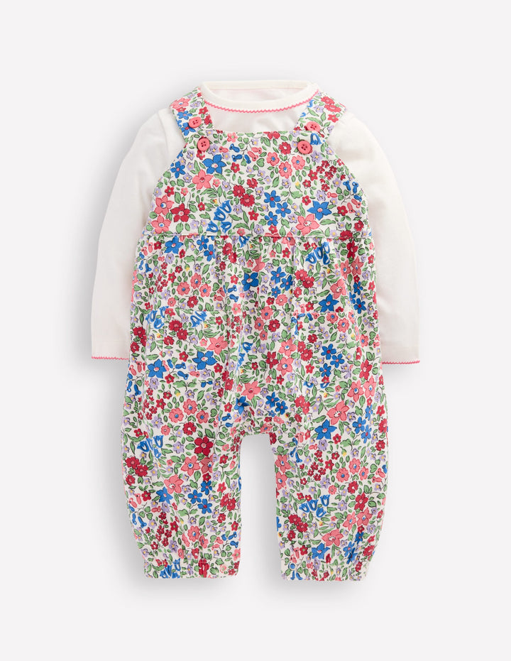 Jersey Dungaree Set-Rose Pink Flowerbed