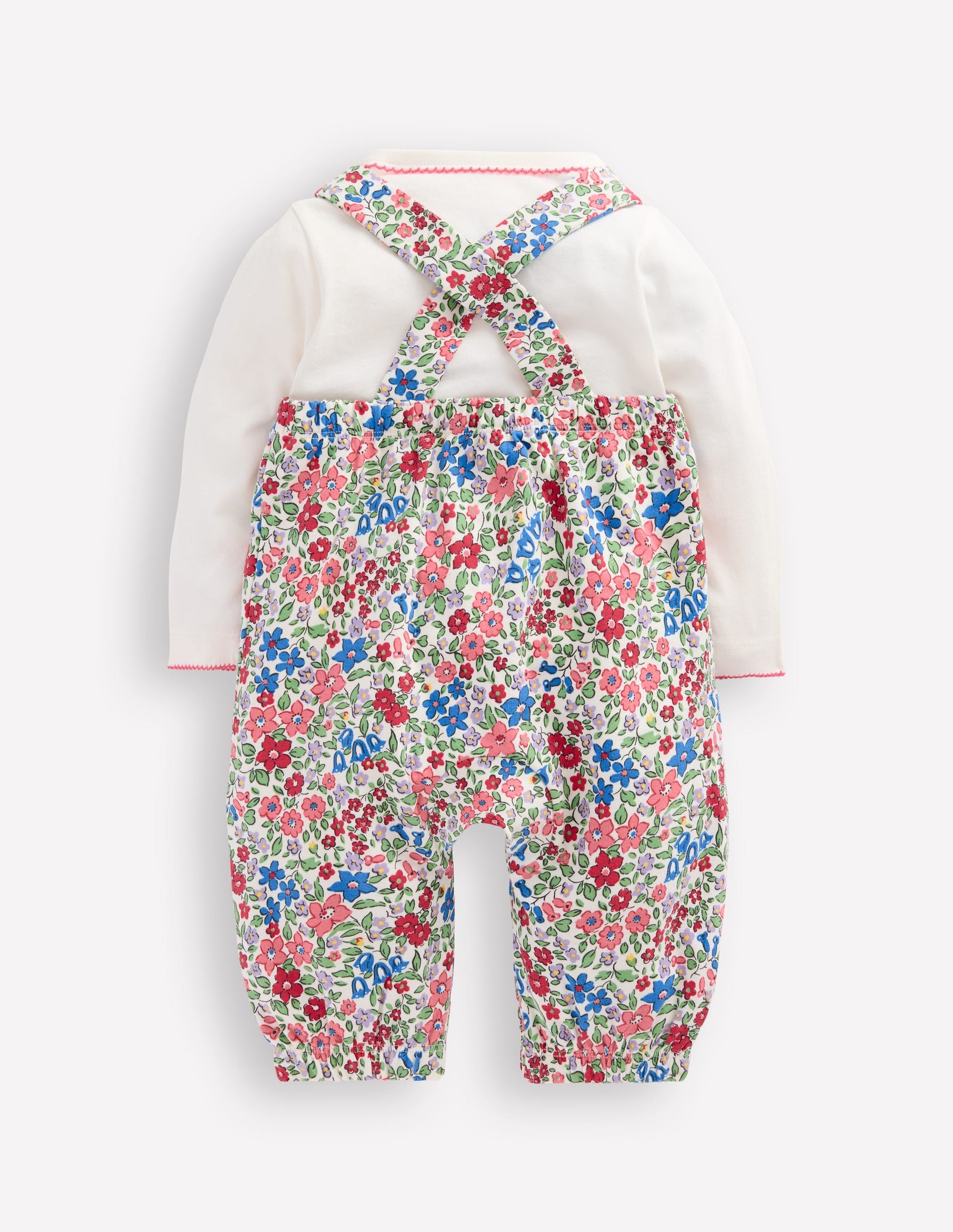 Jersey Dungaree Set-Rose Pink Flowerbed-2