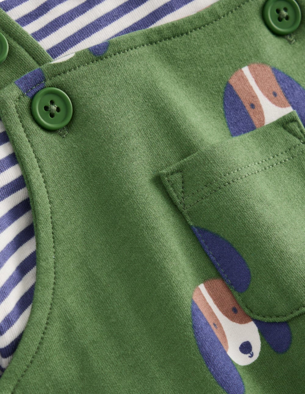 Printed Jersey Dungaree Set-Green Dogs