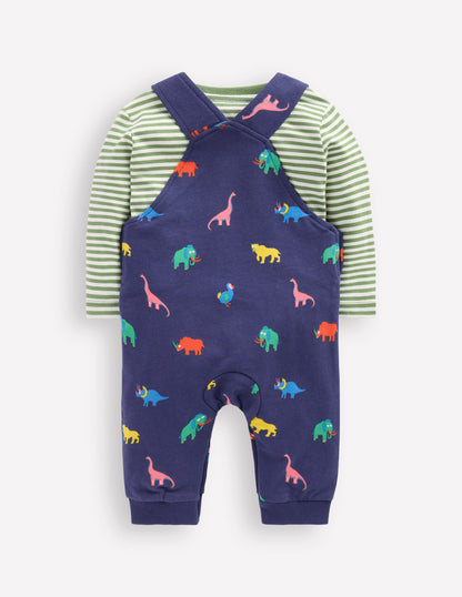 Printed Jersey Dungaree Set-Multi Prehistoric Animals-2