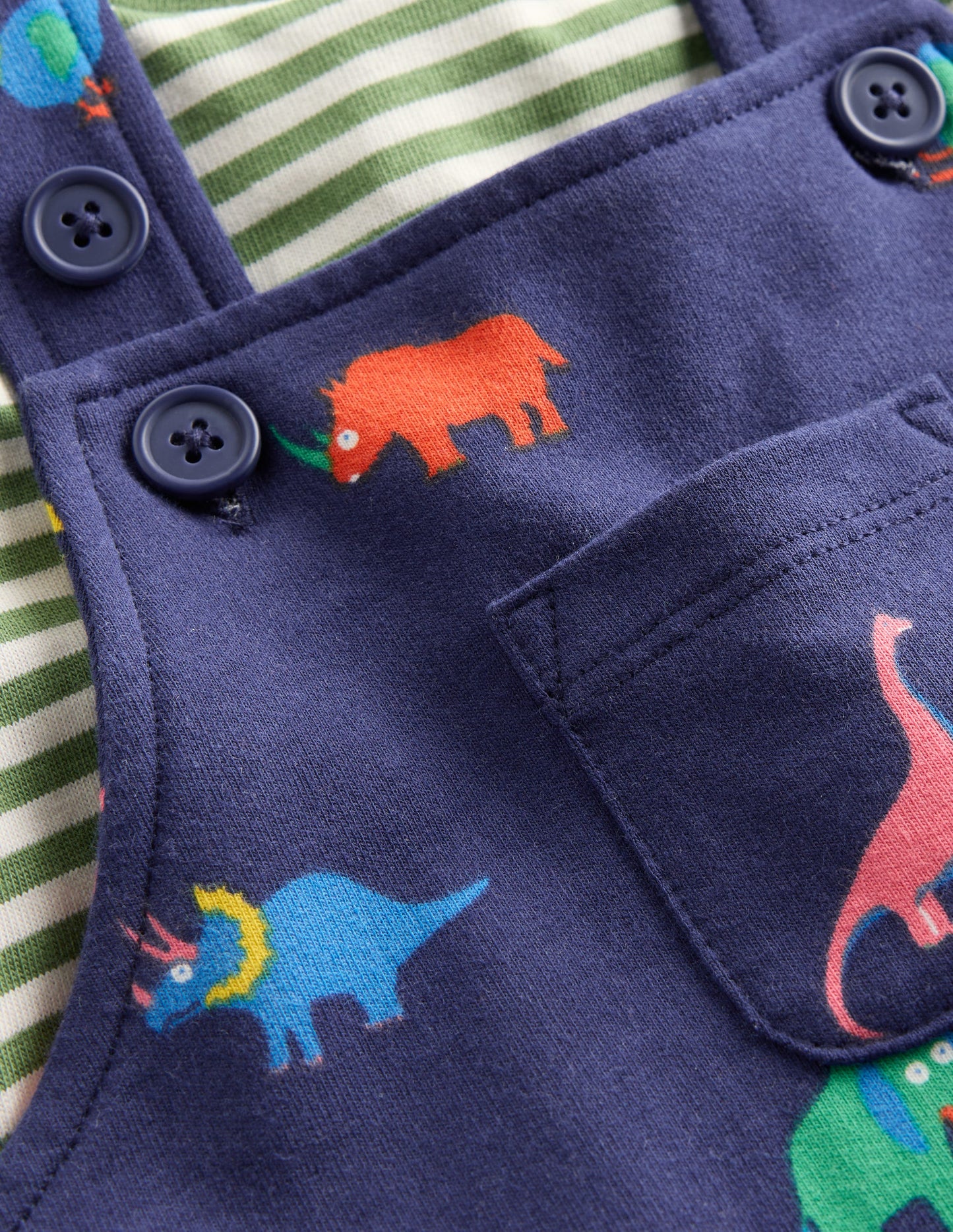 Printed Jersey Dungaree Set-Multi Prehistoric Animals