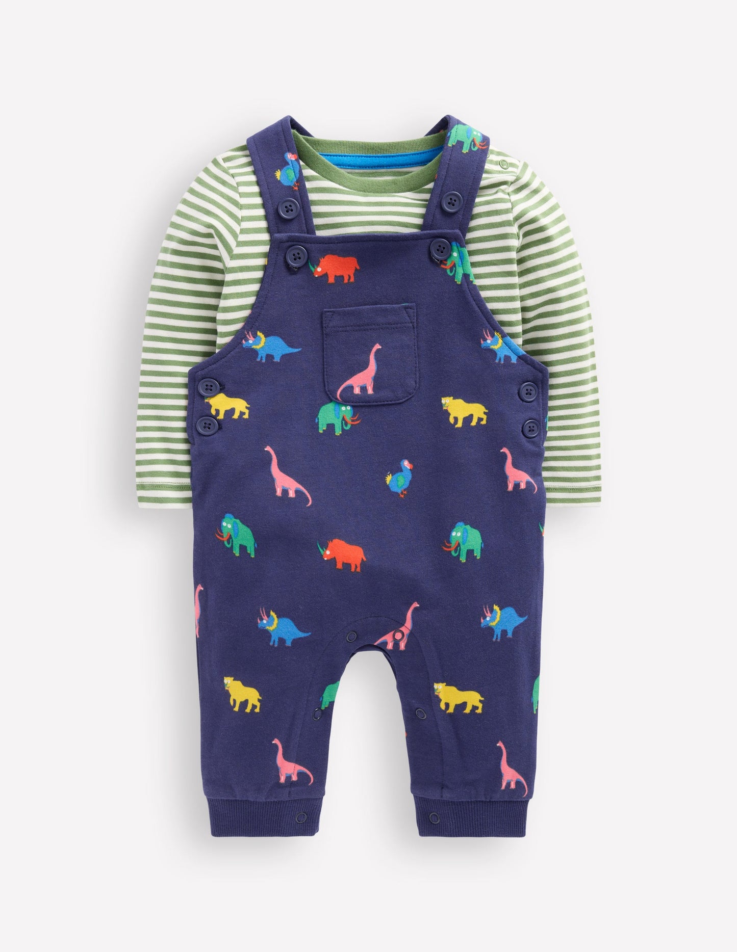 Printed Jersey Dungaree Set-Multi Prehistoric Animals