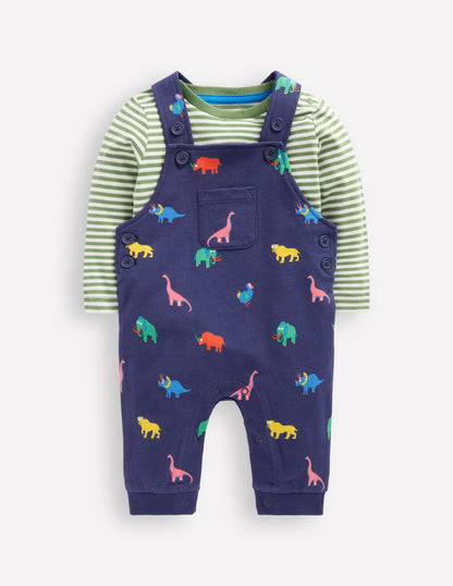 Printed Jersey Dungaree Set-Multi Prehistoric Animals-1