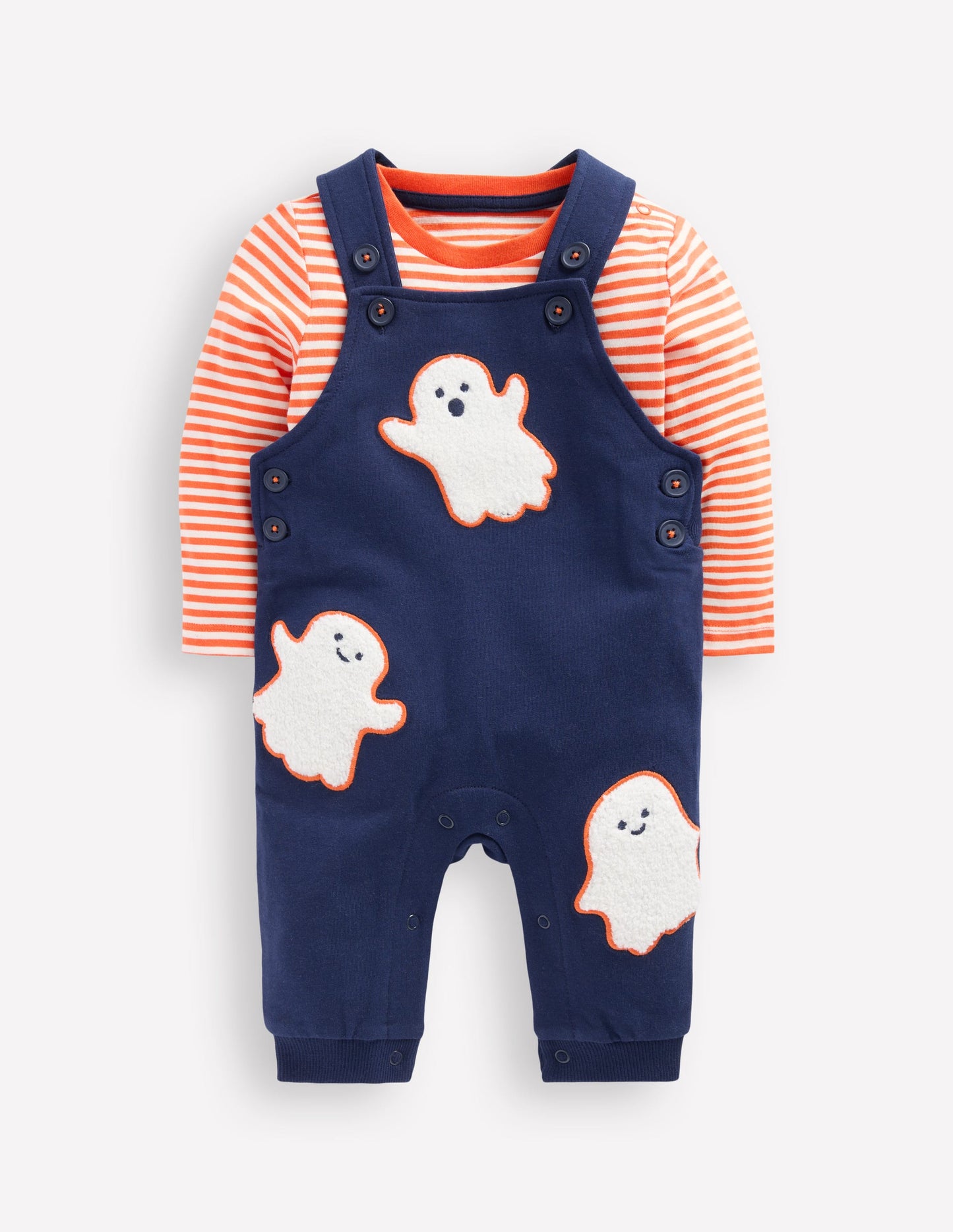 Printed Jersey Dungaree Set-Navy Blue Ghosts