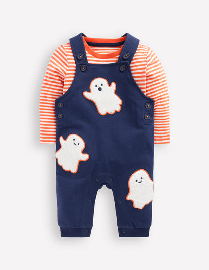 Printed Jersey Dungaree Set-Navy Blue Ghosts-1