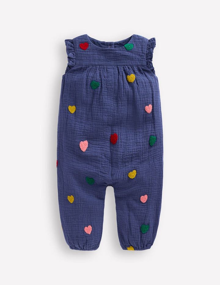 Ruffle Sleeve Romper-Navy Hearts