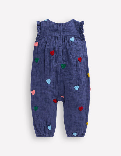 Ruffle Sleeve Romper-Navy Hearts-2