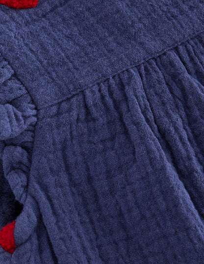 Ruffle Sleeve Romper-Navy Hearts-3