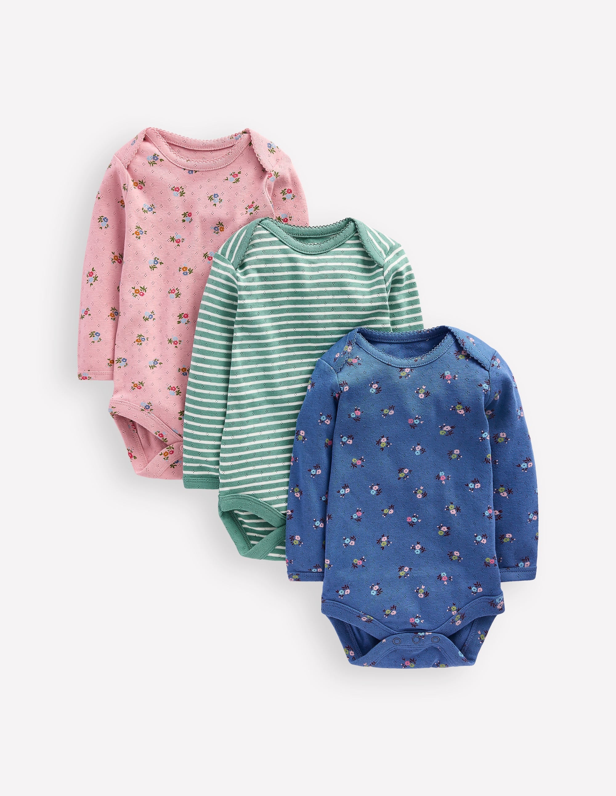 3-pack Pointelle Bodies-Pink/Blue Ditsy Floral - Image 1