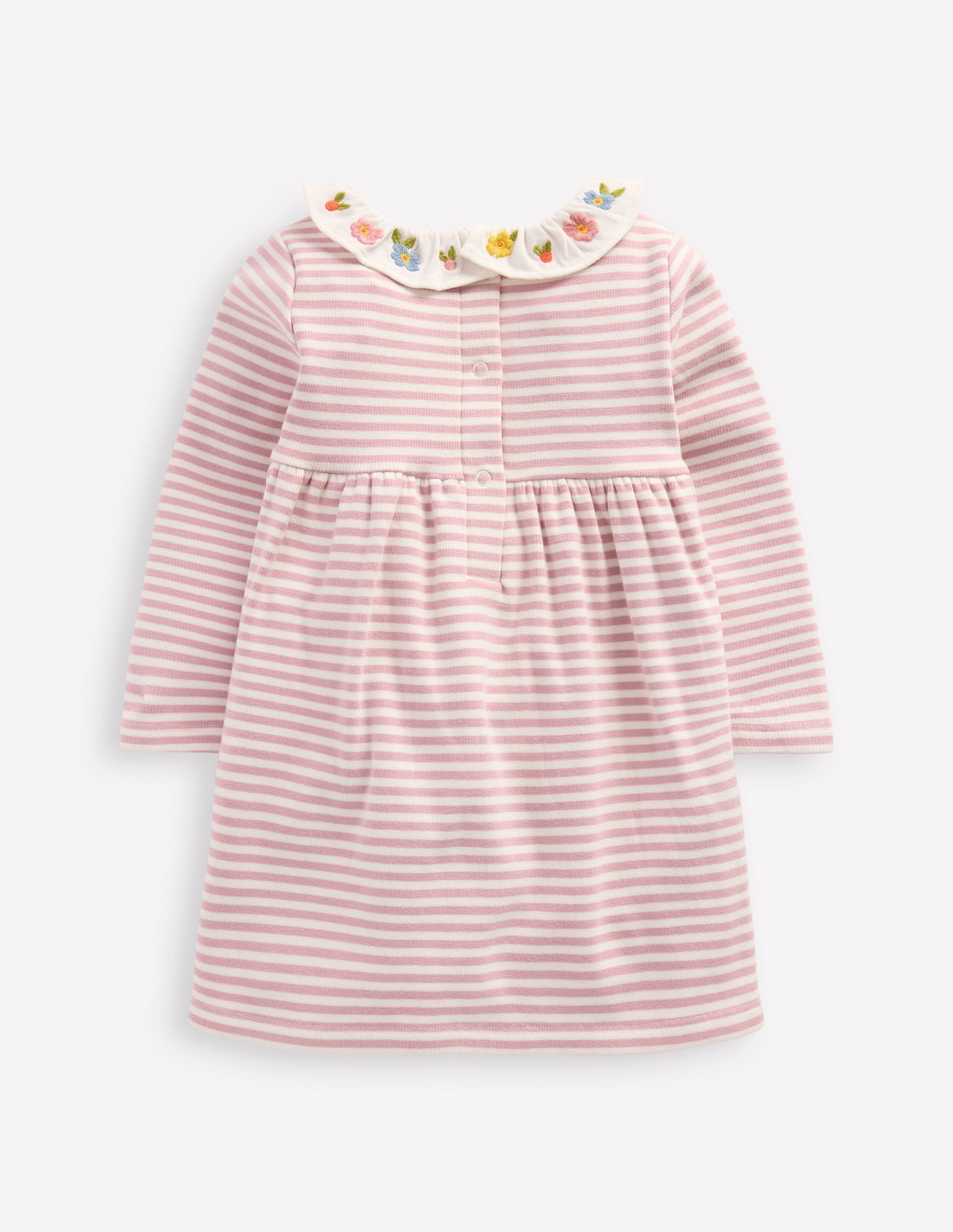 Embroidered Jersey Dress-Vintage Pink Soft Ivory Stripe - Image 2