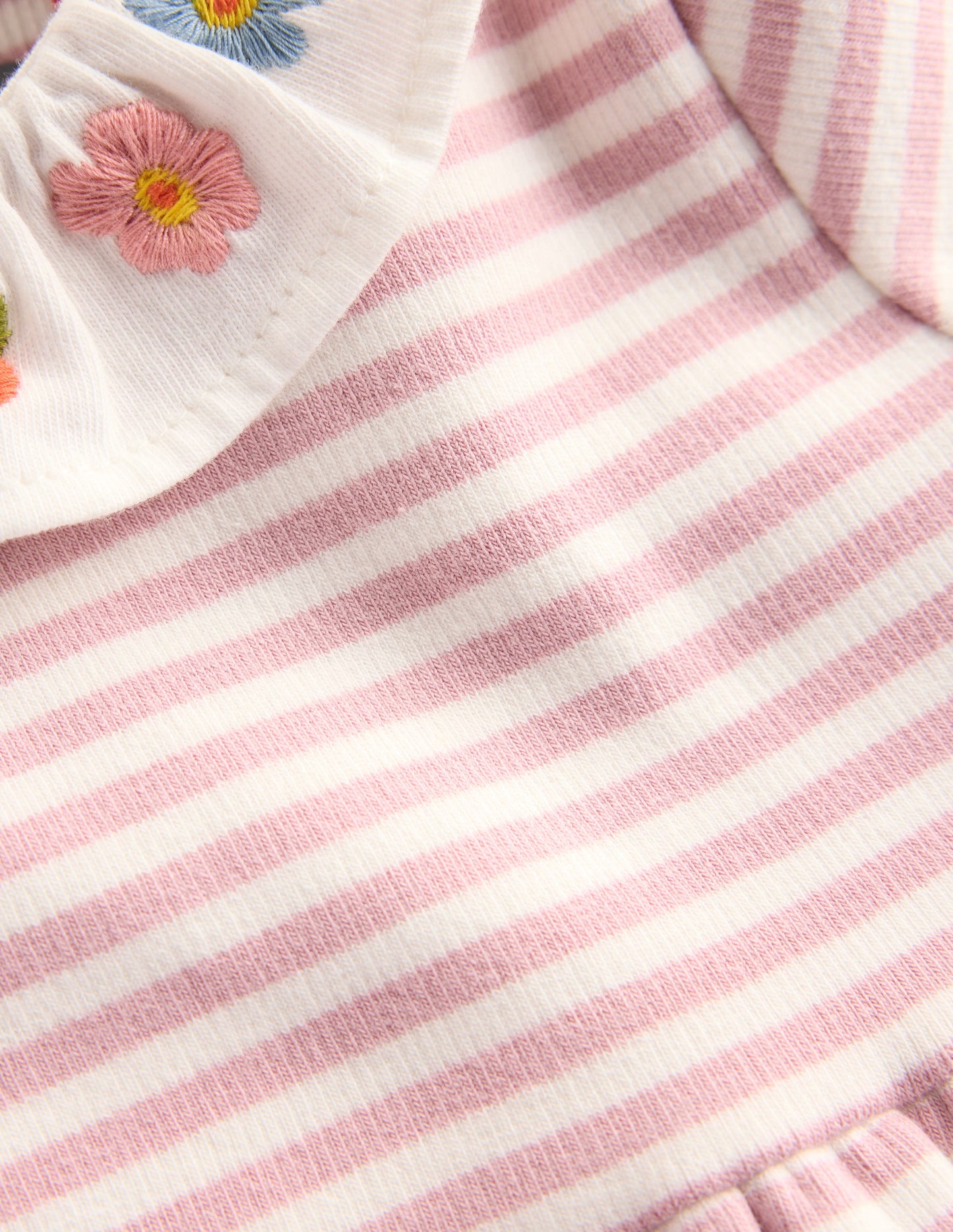 Embroidered Jersey Dress-Vintage Pink Soft Ivory Stripe
