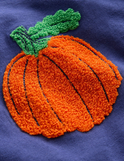 Long Sleeve Applique T-Shirt-Navy Pumpkin-3