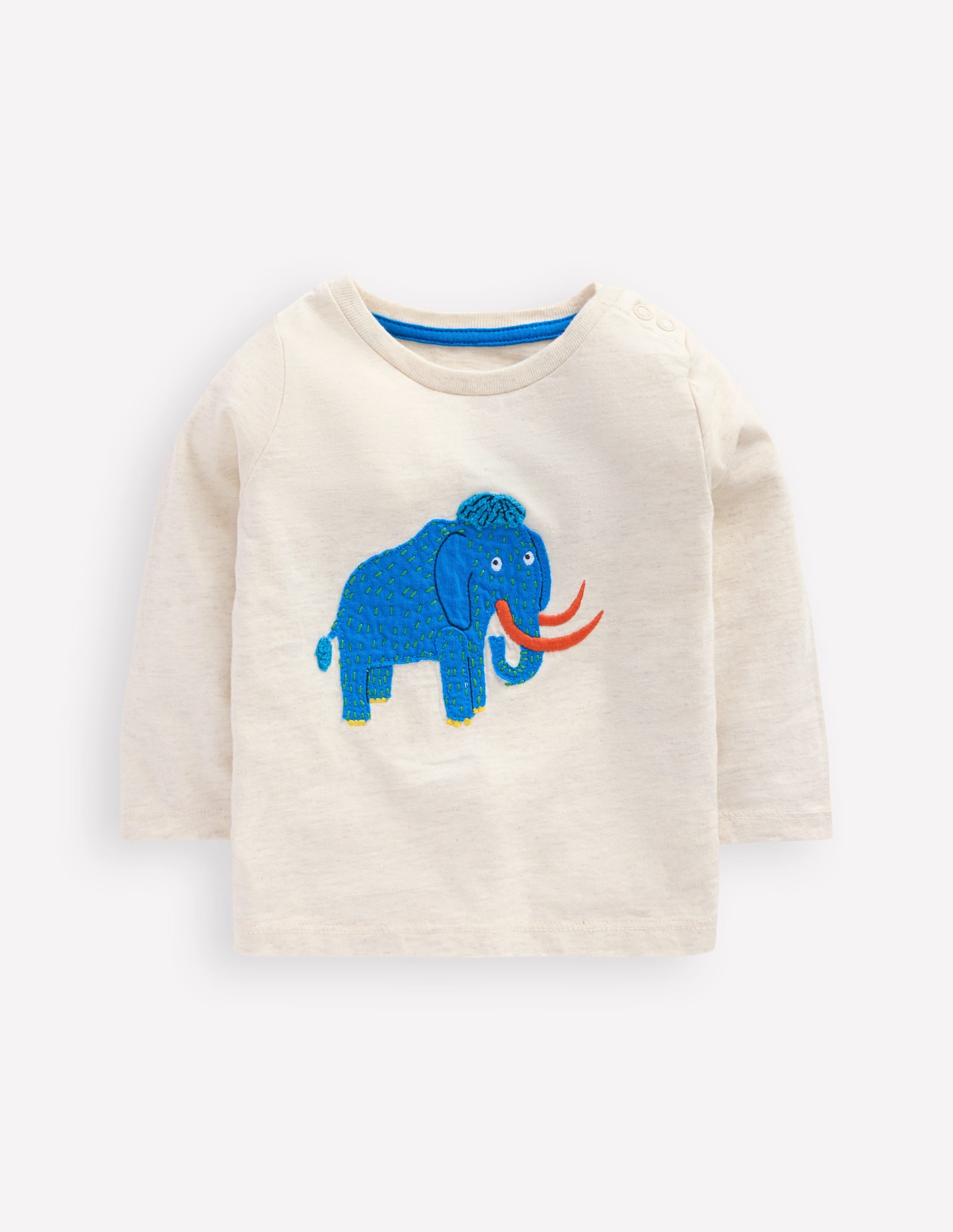 Long Sleeve Appliqué T-shirt-Oatmeal Mammoth - Image 1