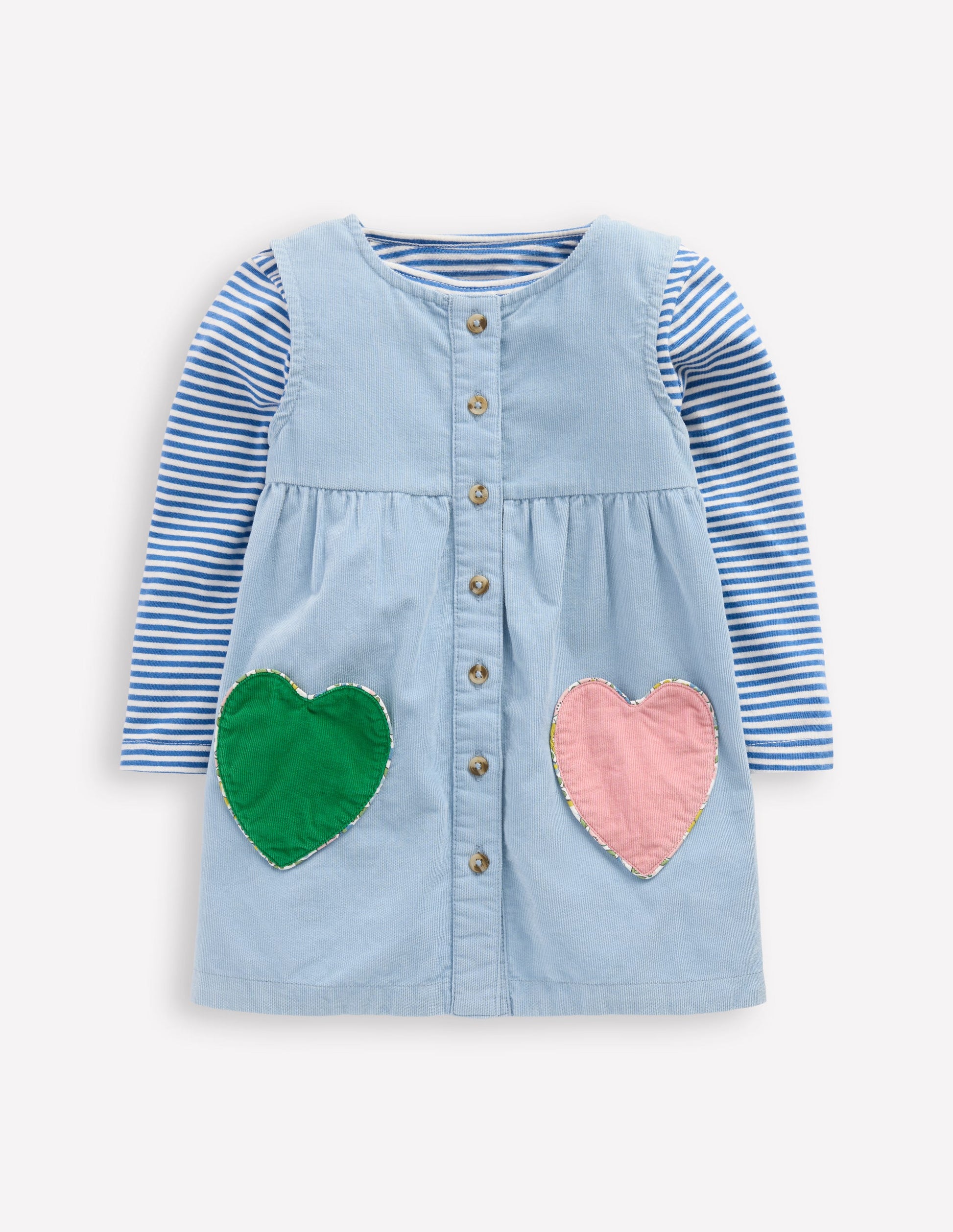 Woven Pinny Dress Set-Glacier Blue Hearts-1