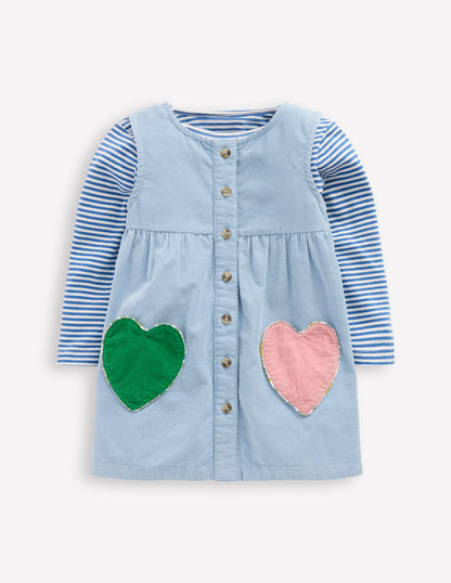 Woven Pinny Dress Set-Glacier Blue Hearts-1