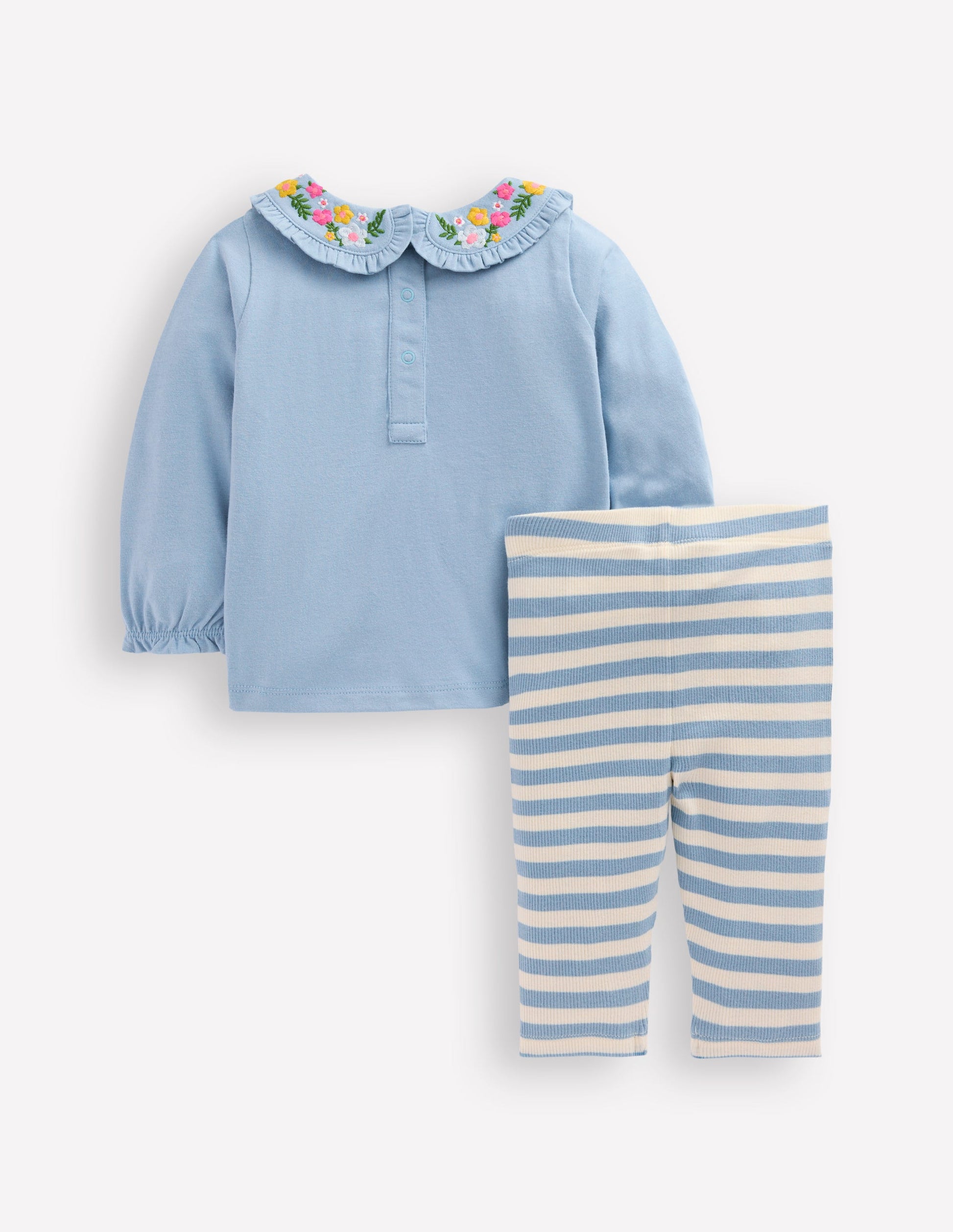 Collared Jersey Set-Blue Floral Embroidery-2