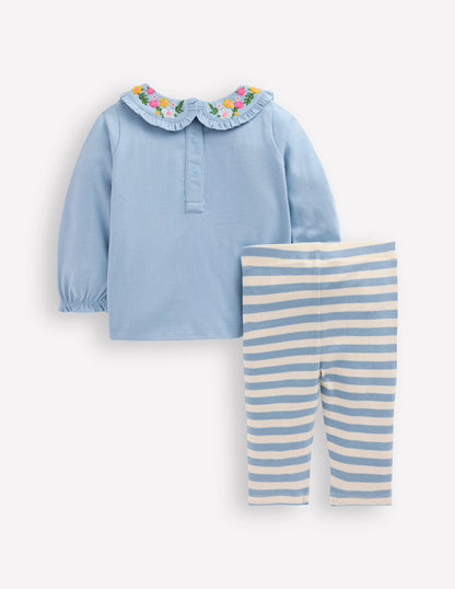 Collared Jersey Set-Blue Floral Embroidery-2