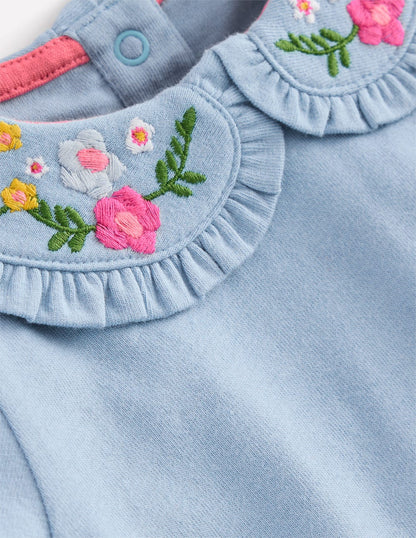 Collared Jersey Set-Blue Floral Embroidery-3