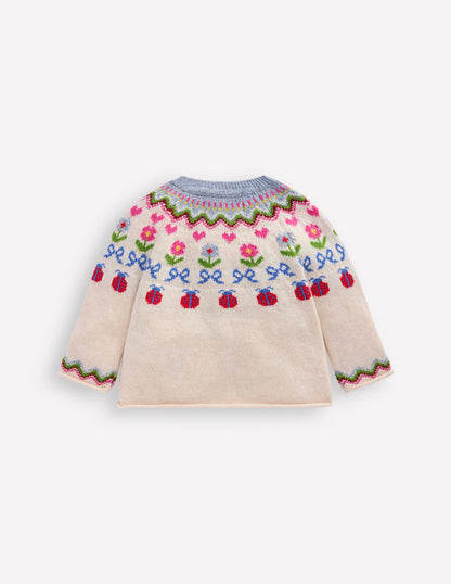Edie Fair Isle Cardigan-Ecru Marl Flowers-2