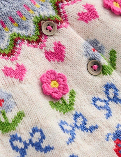 Edie Fair Isle Cardigan-Ecru Marl Flowers-3