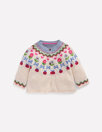 Edie Fair Isle Cardigan-Ecru Marl Flowers-1