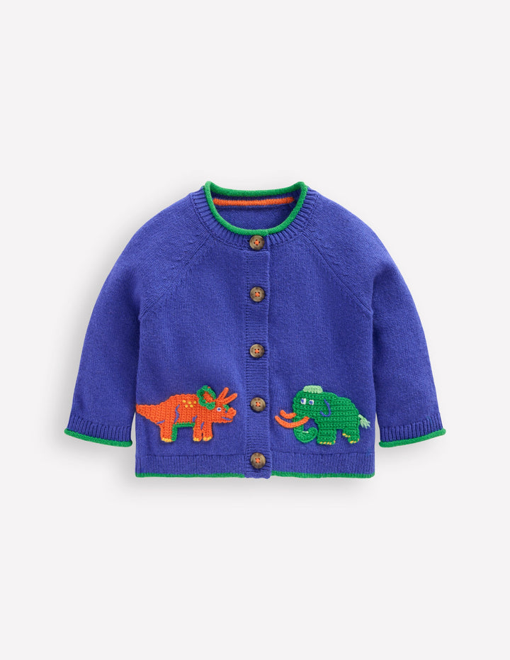 Novelty Logo Cardigan-Sapphire Blue Prehistoric Logo