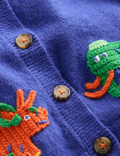 Novelty Logo Cardigan-Sapphire Blue Prehistoric Logo-3