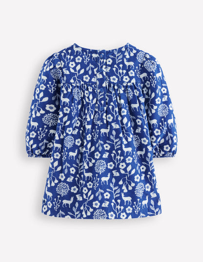 Yoke Detail Woven Dress-Blue Woodland Walk-2