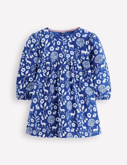 Yoke Detail Woven Dress-Blue Woodland Walk-1