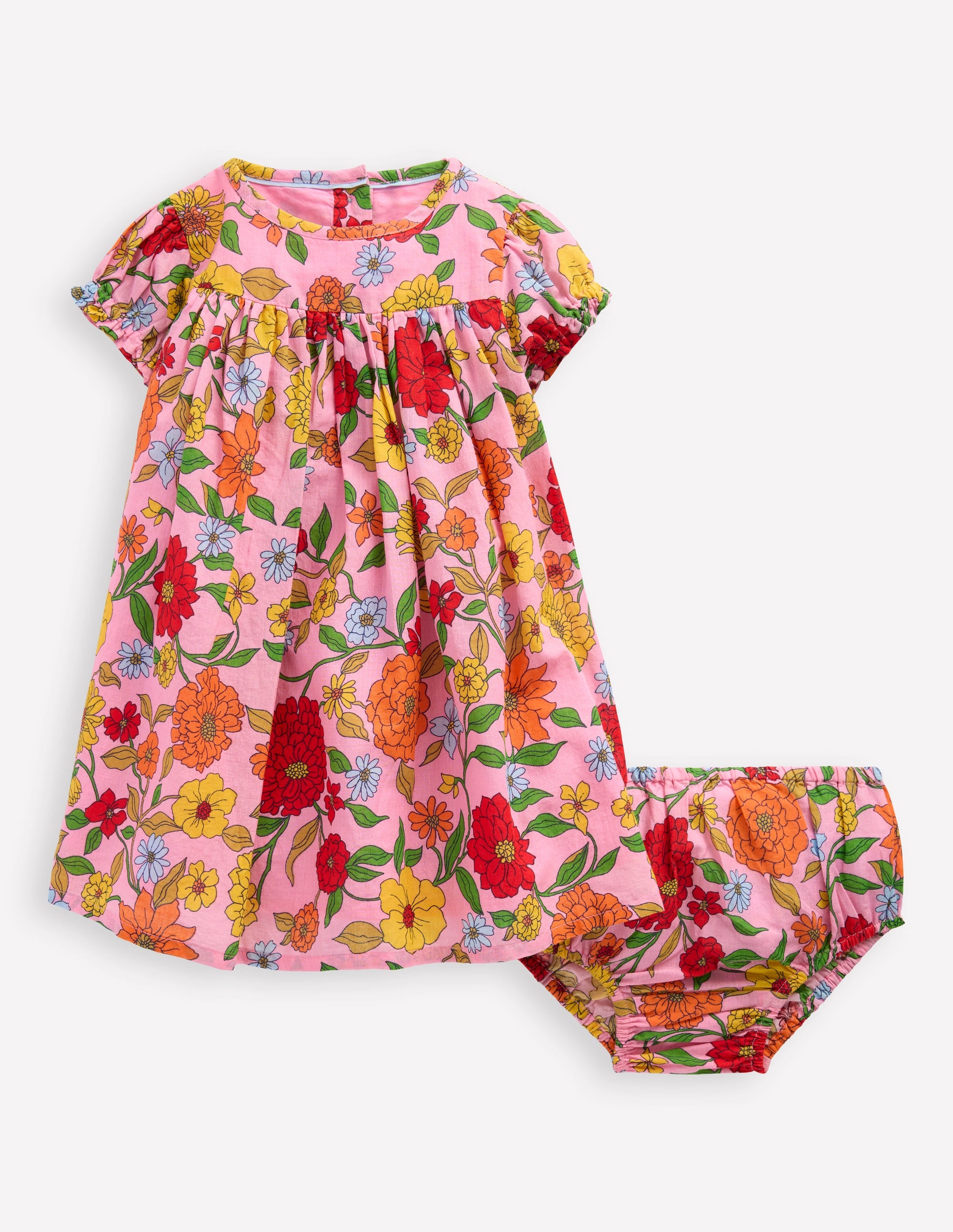 Gathered Woven Dress-Pink Lemonade Dahlia Trail - Image 1