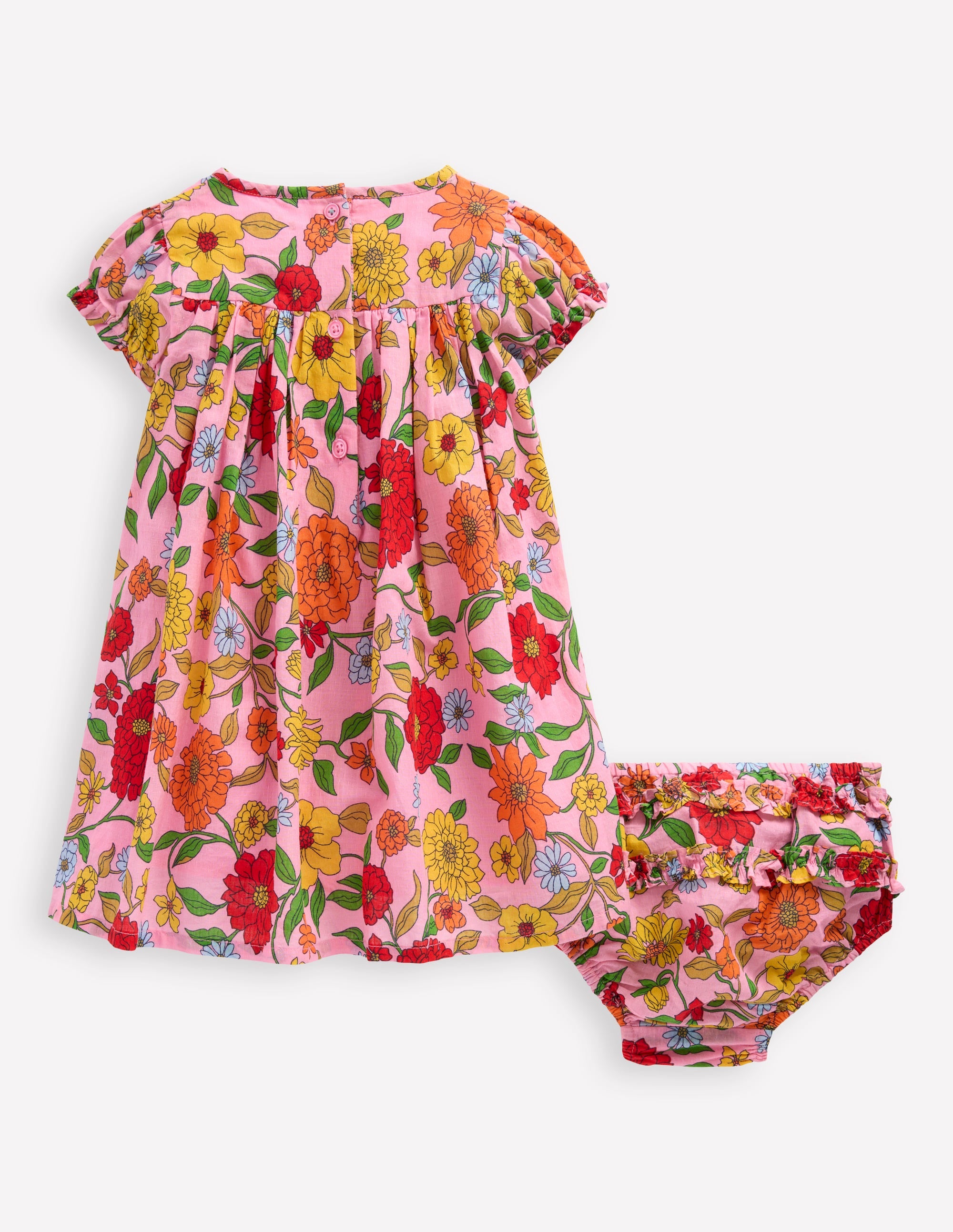 Gathered Woven Dress-Pink Lemonade Dahlia Trail - Image 2