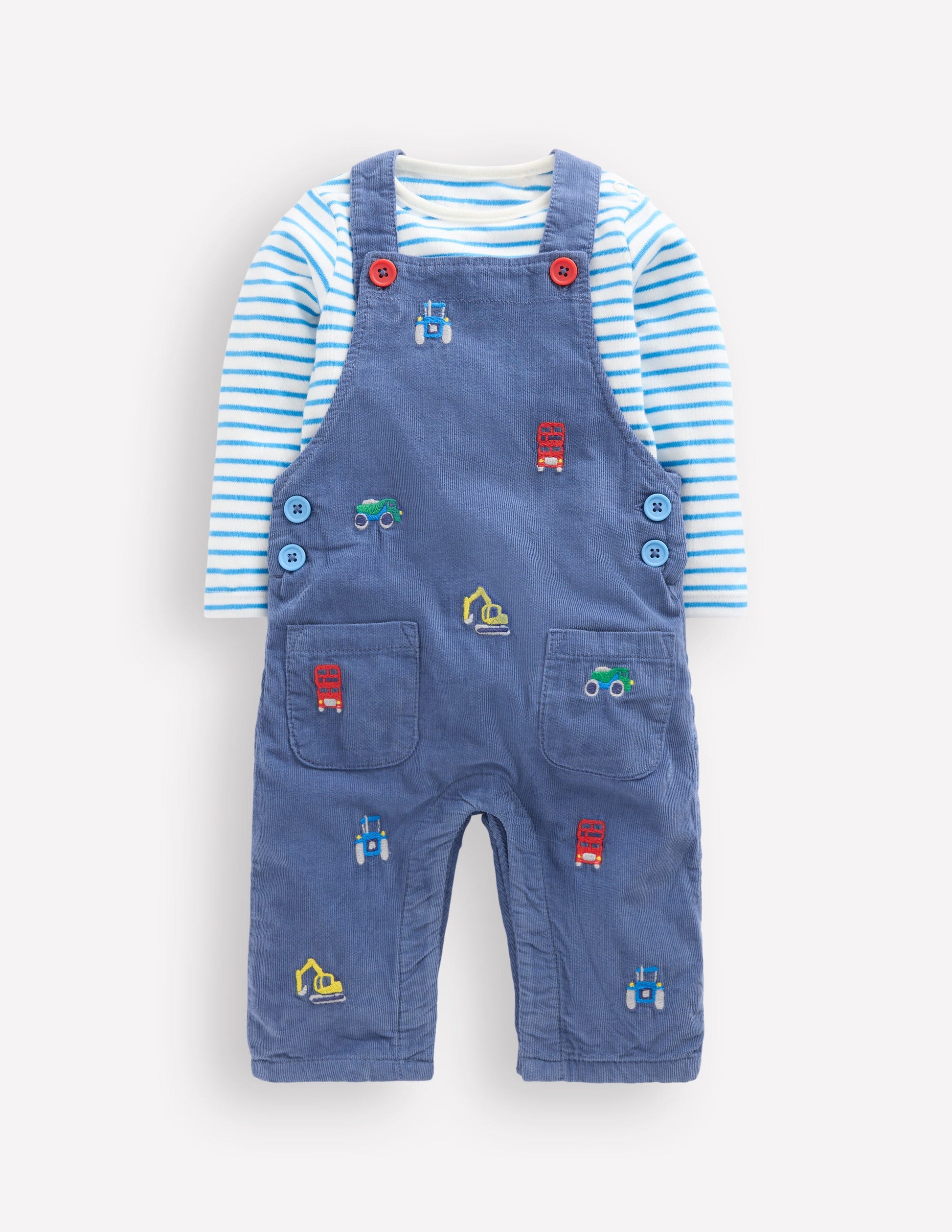 Novelty Cord Dungarees Set-Blue Transport-1