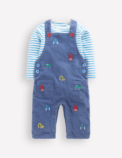 Novelty Cord Dungarees Set-Blue Transport-1