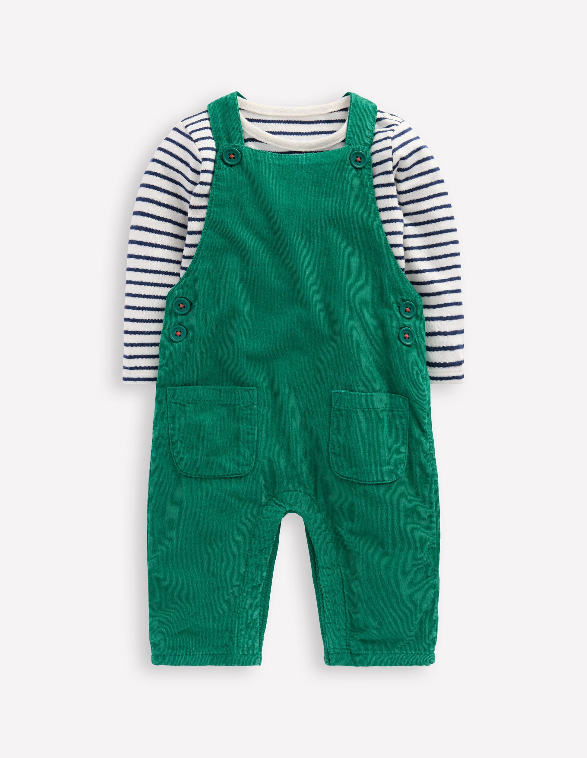 Novelty Cord Dungarees Set-Jewel Green-1
