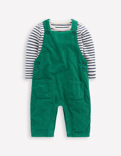 Novelty Cord Dungarees Set-Jewel Green-1