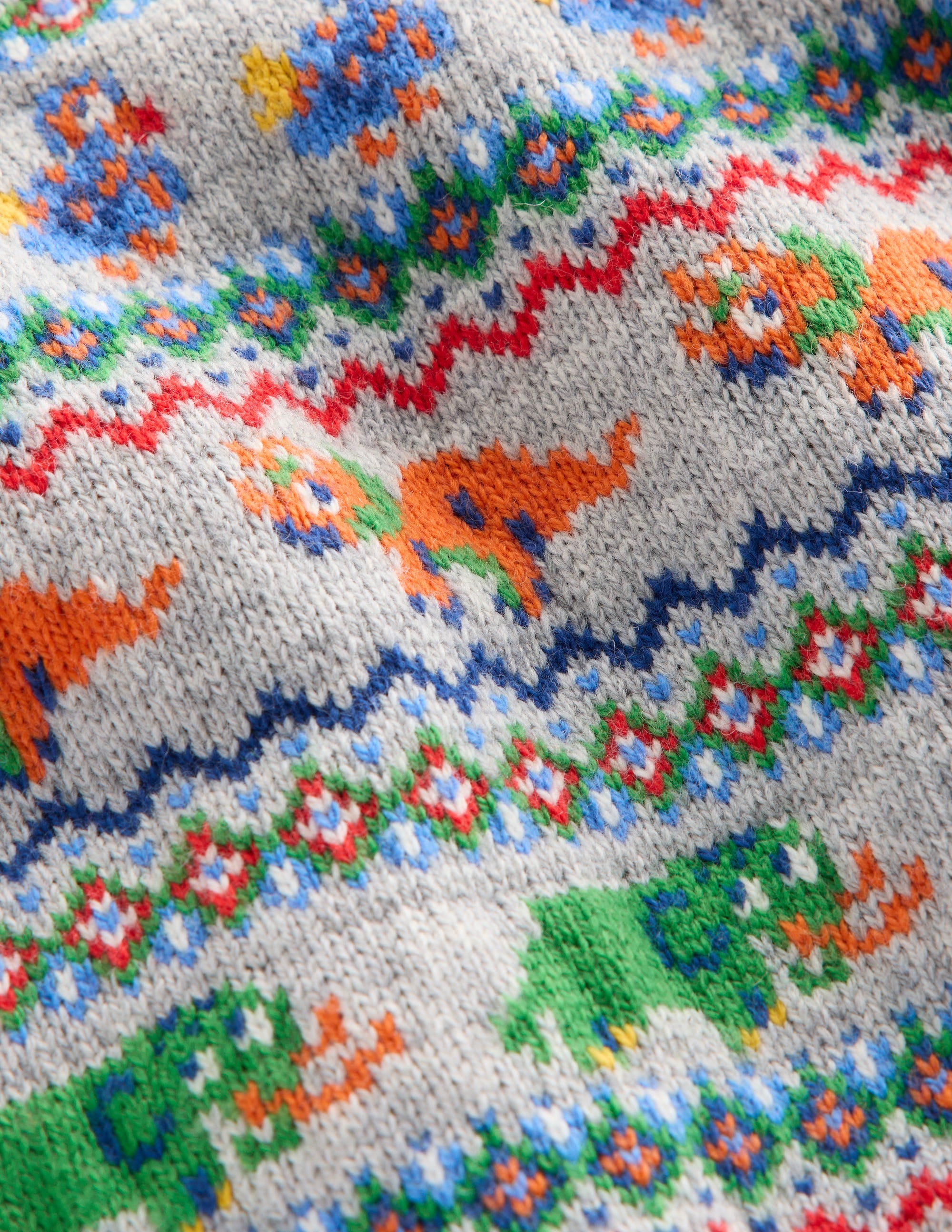 Fair Isle Button Jumper-Grey Marl Prehistoric Animals - Image 3