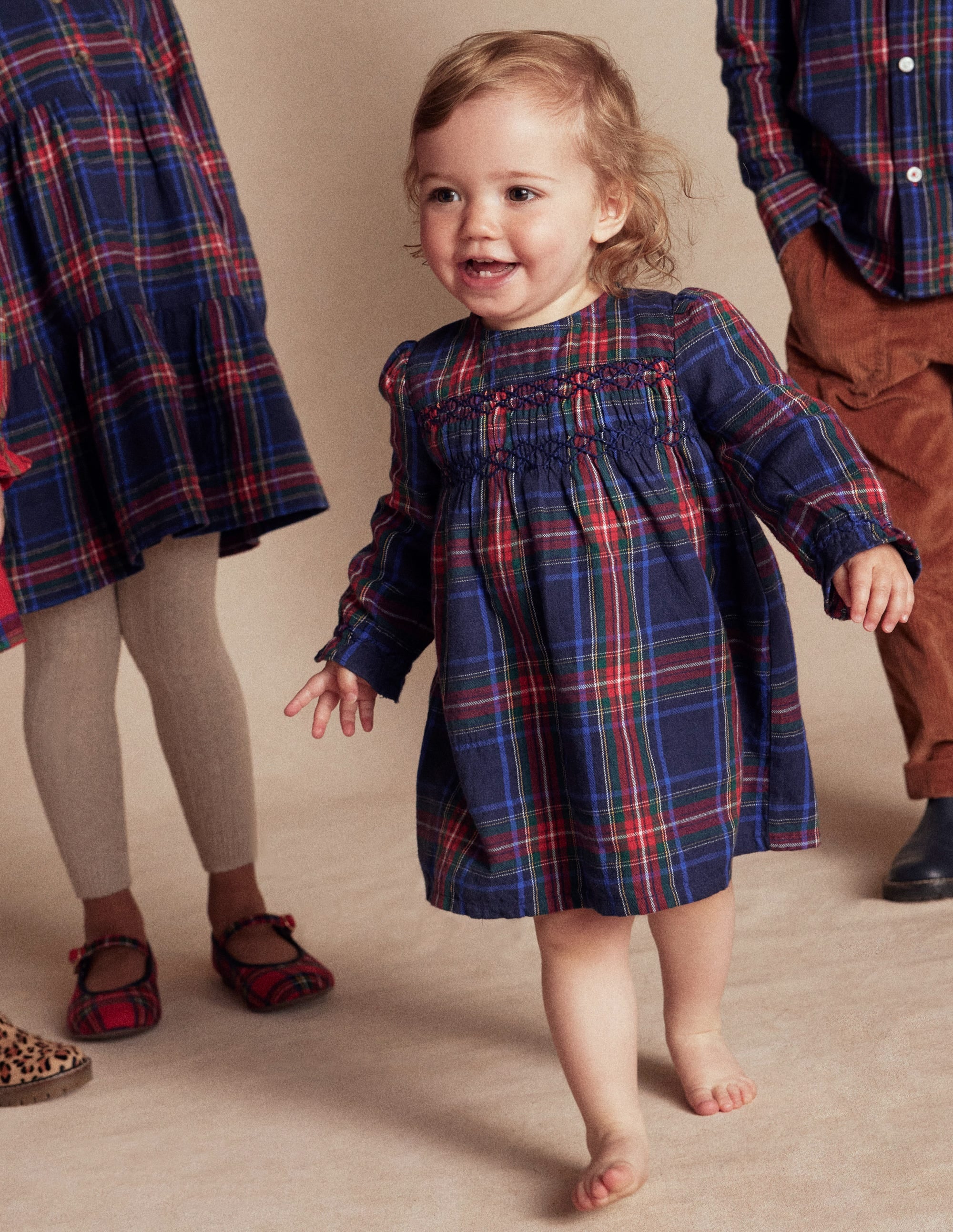 Smocked Occasion Dress-Navy Check - Image 4