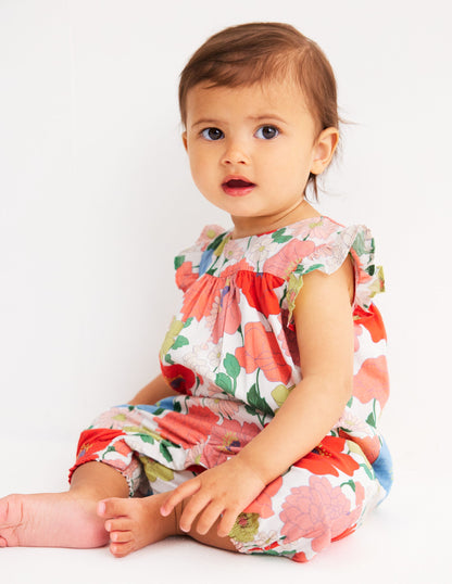 Ruffle Sleeve Romper-Multi Summer Garden-1