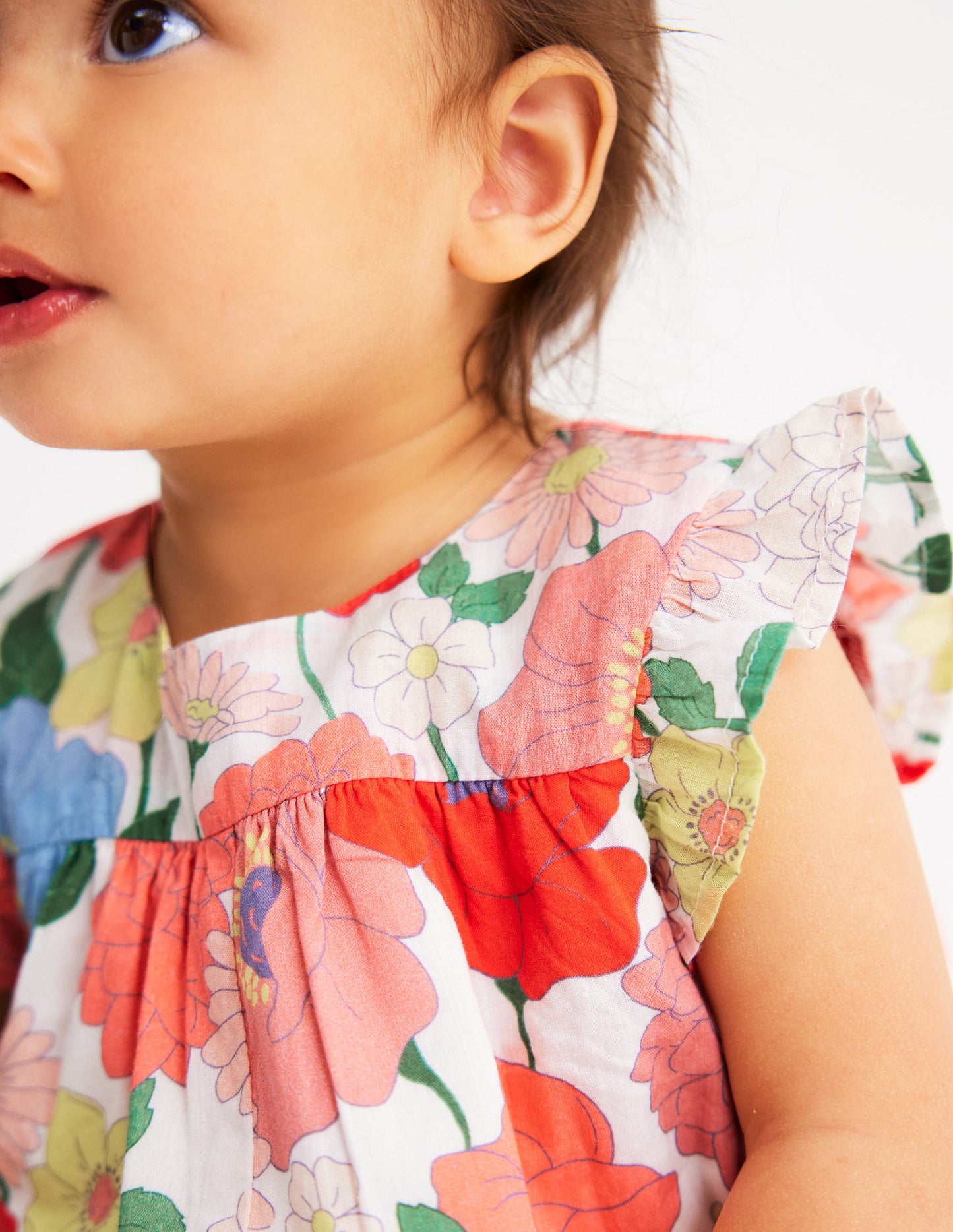 Ruffle Sleeve Romper-Multi Summer Garden