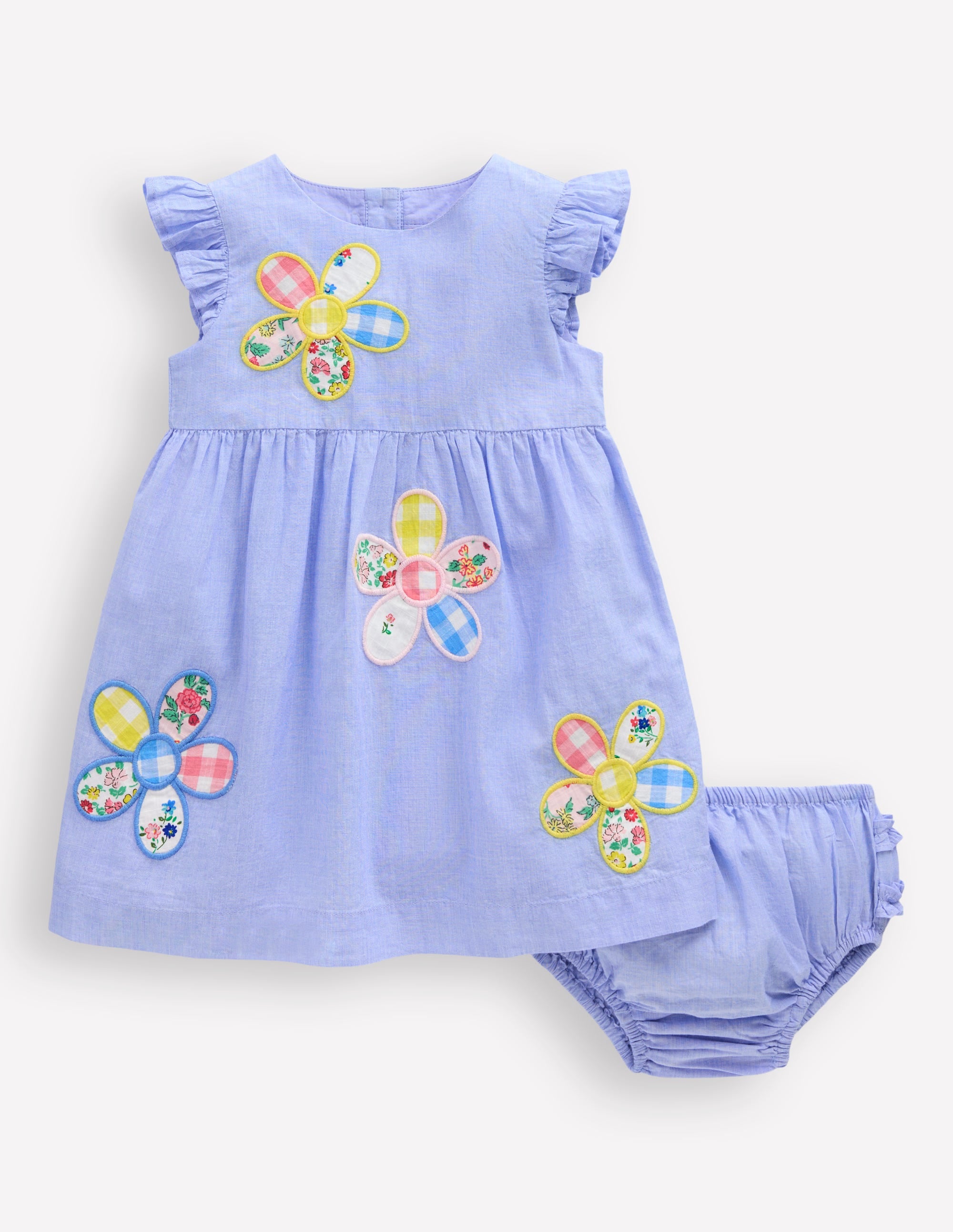 Woven Frill Dress-Blue Patchwork Flower - Image 4