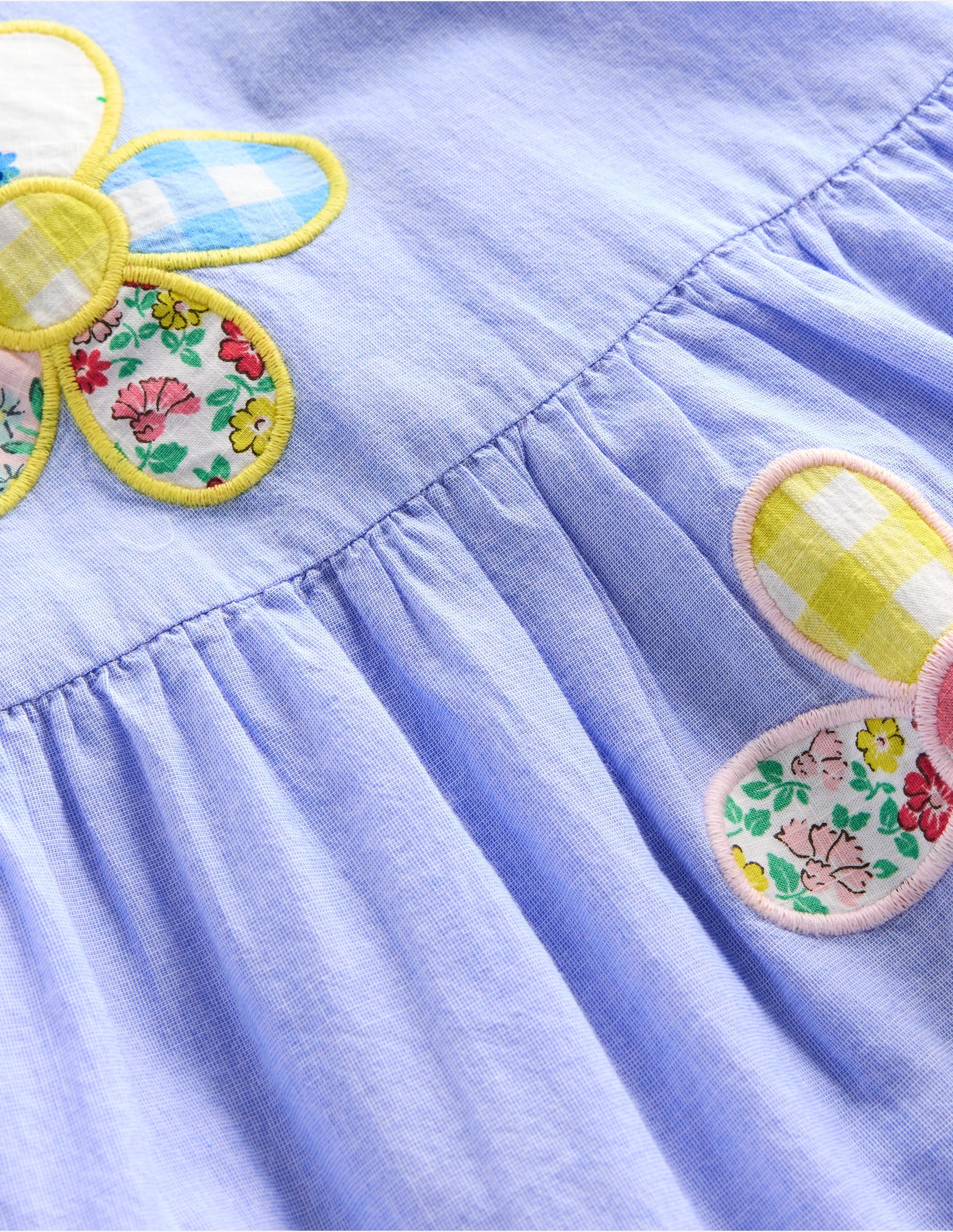 Woven Frill Dress-Blue Patchwork Flower - Image 6