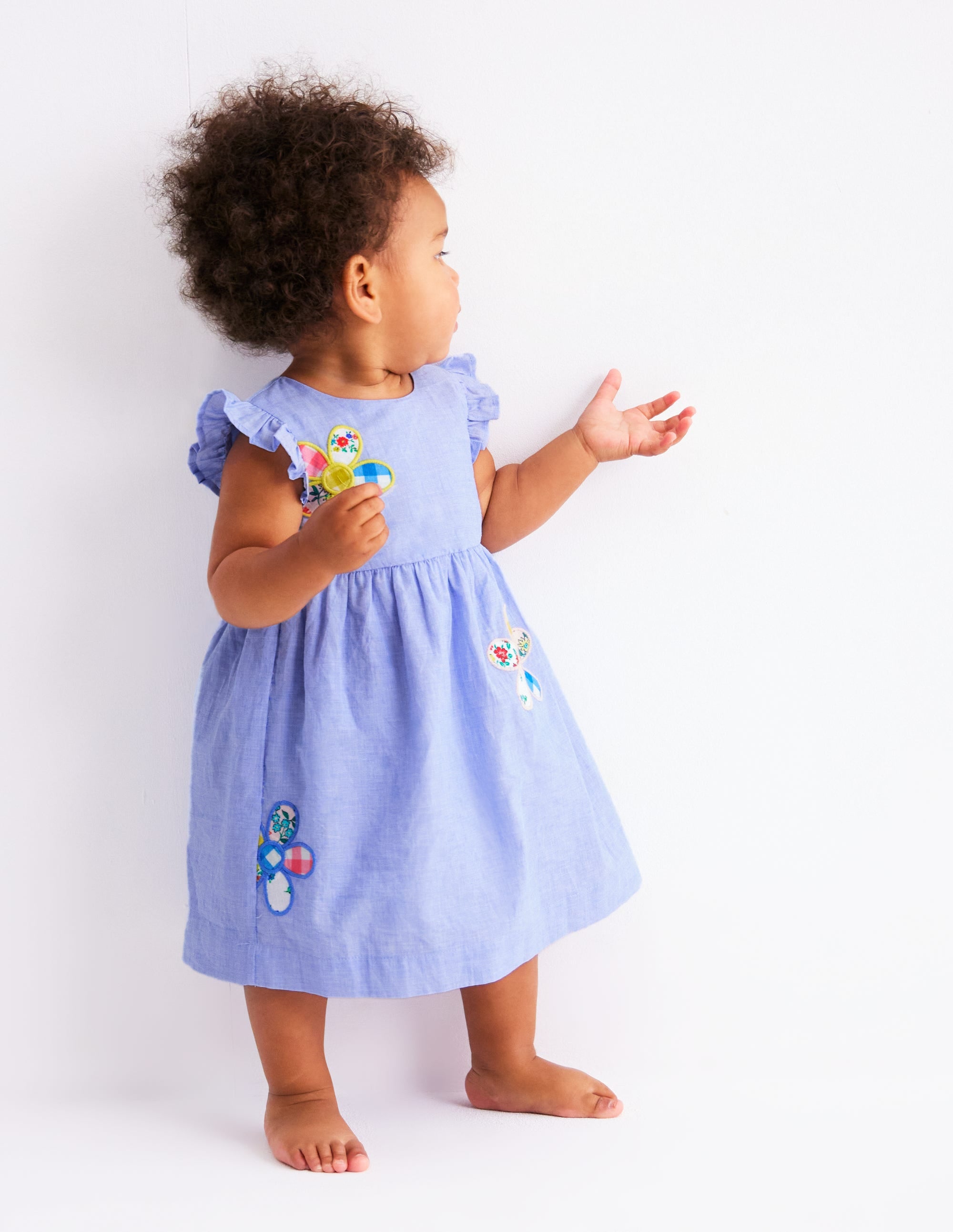 Woven Frill Dress-Blue Patchwork Flower - Image 2