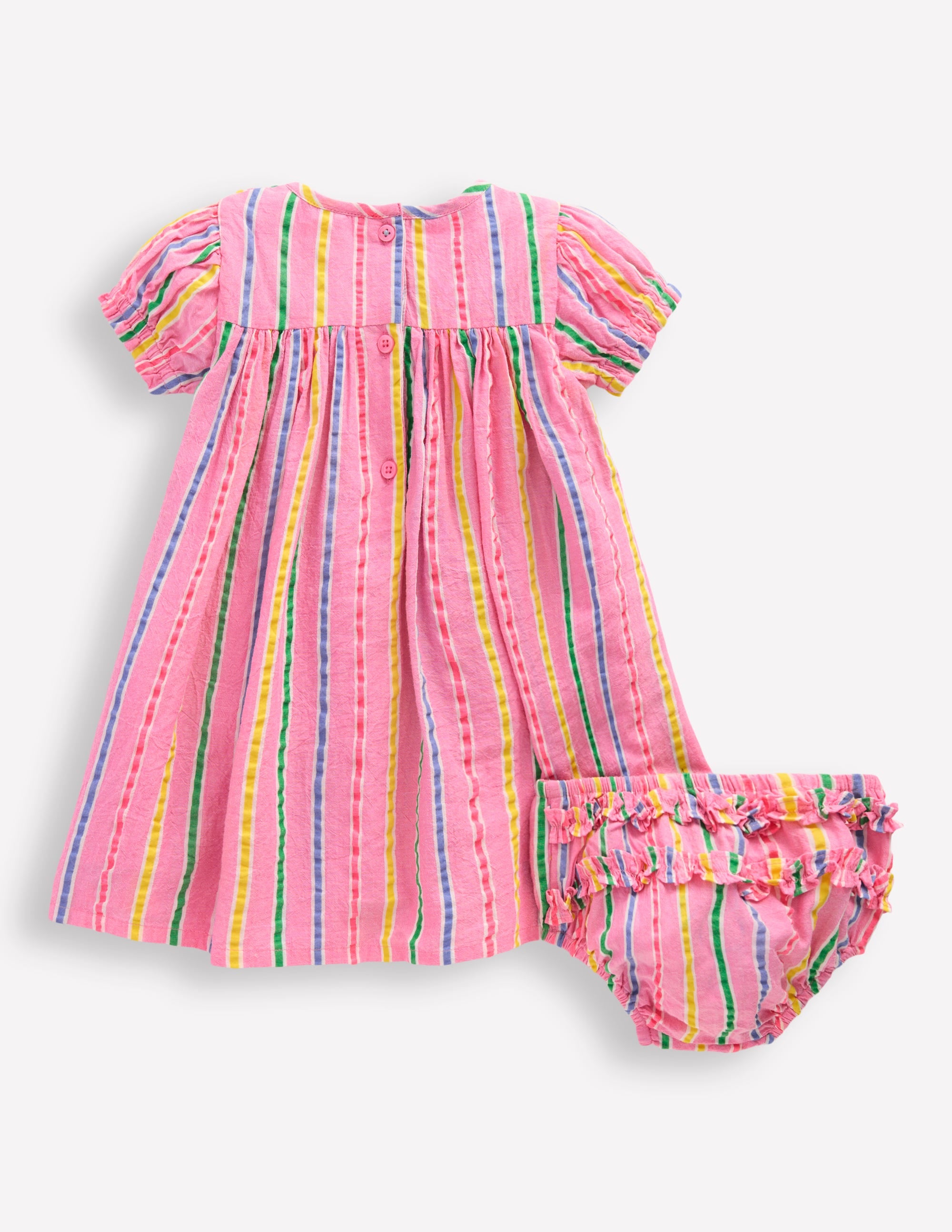 Gathered Woven Dress-Neon Pink Multi Stripe - Image 4