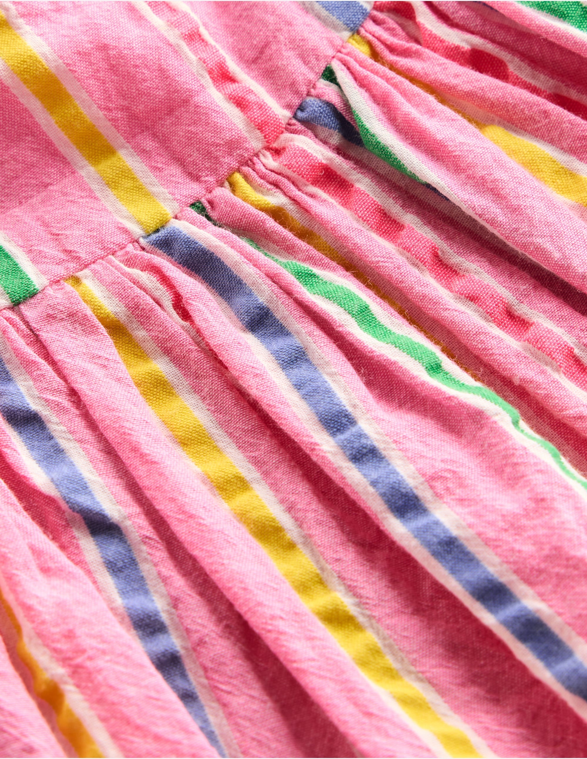 Gathered Woven Dress-Neon Pink Multi Stripe - Image 5