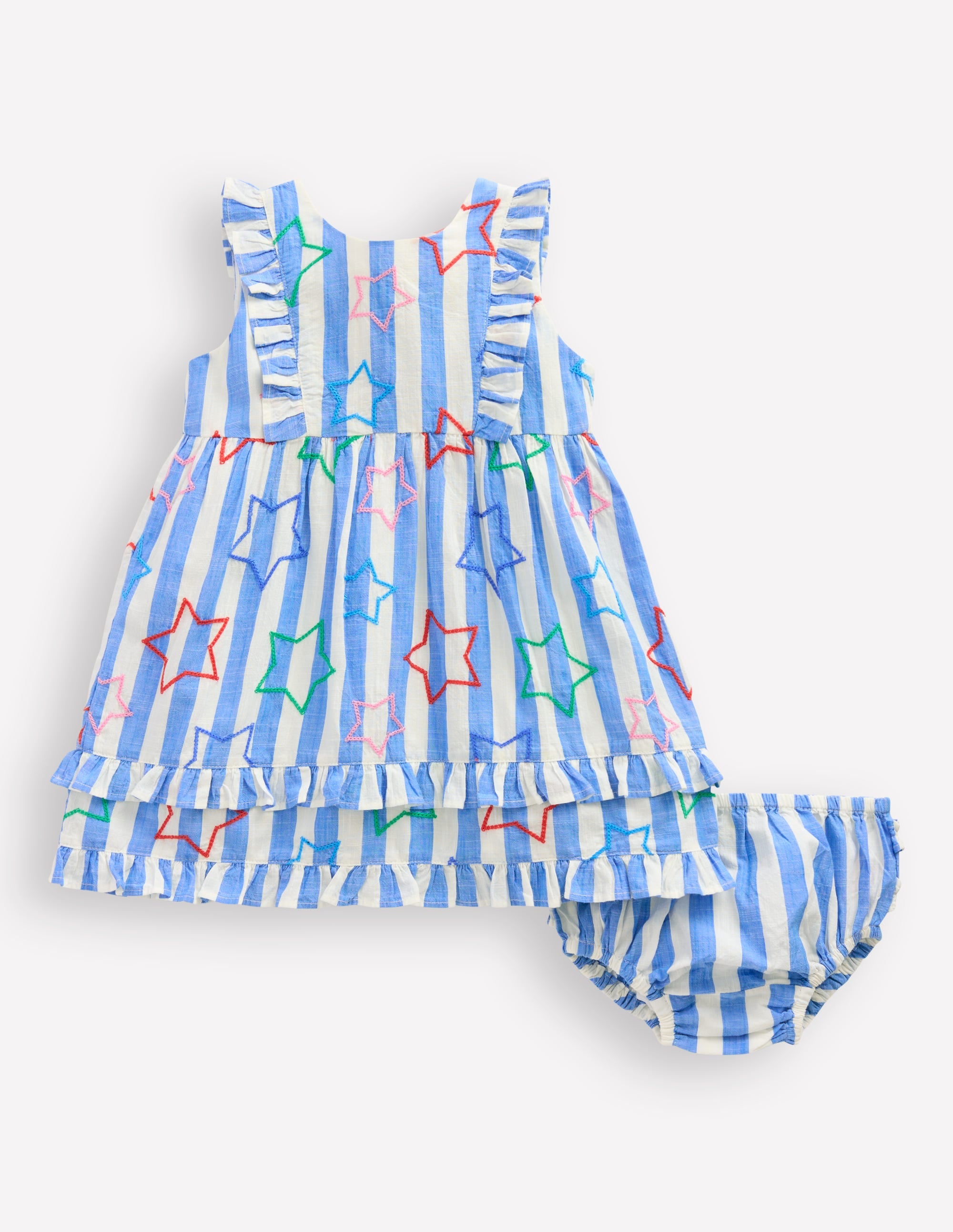 Frilly Pinny Dress-Peacock Plume Blue Star - Image 5